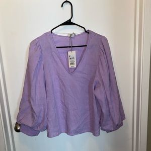 Purple Bubble Sleeve Blouse